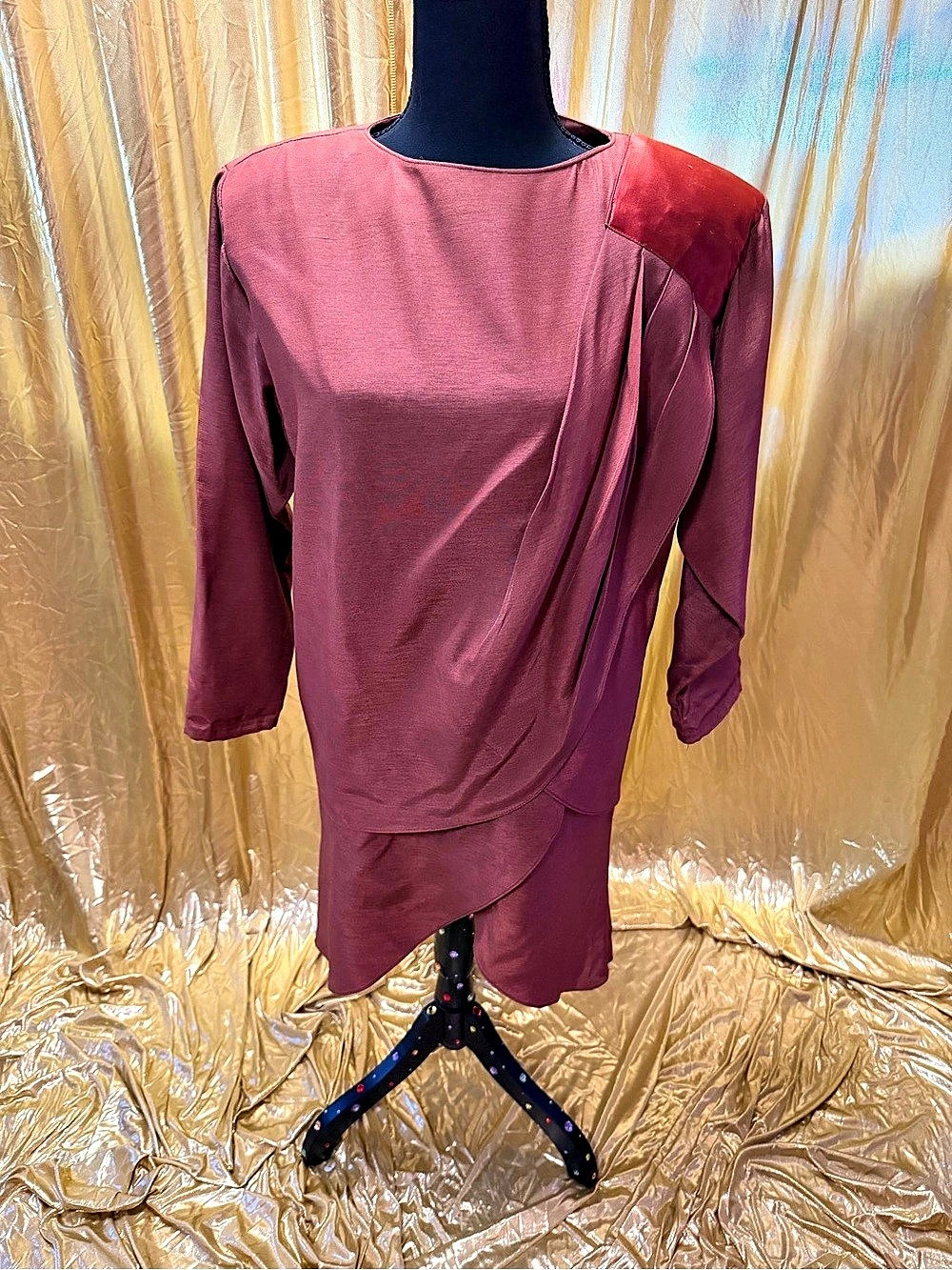 Naomi Long Sleeve Draped Dress in burnt orange 90s vintage
